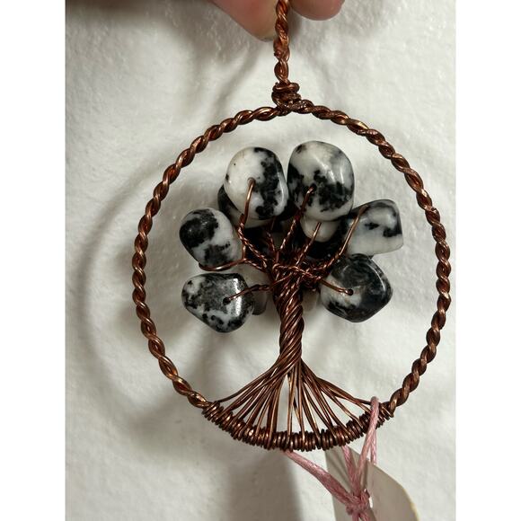 Handmade Copper and Serpentine Crystal Tree of life 3.5x2” Wall Decor - Picture 5 of 5